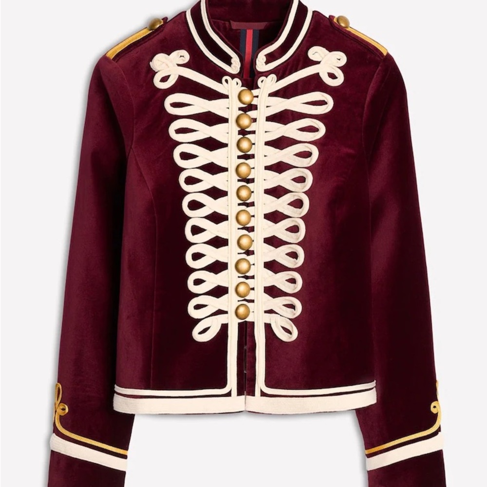 Boden Burgundy Velvet Military Blazer
